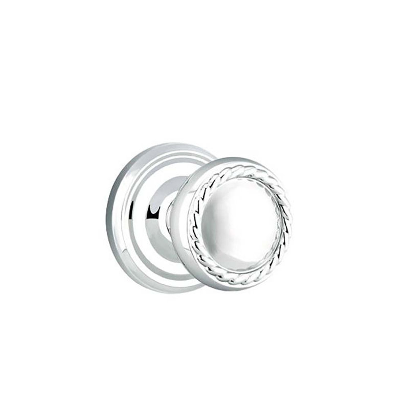 Ensemble de boutons-poussoirs à cylindre simple Emtek avec rosette régulière et poignée en corde, Chrome brillant