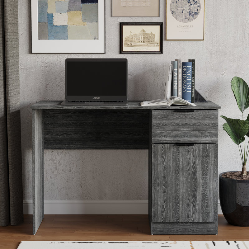 BUREAU ÉCRAN DE 43 POUCES AVEC ARMOIRE EN GRIS FONCÉ, Gris foncé