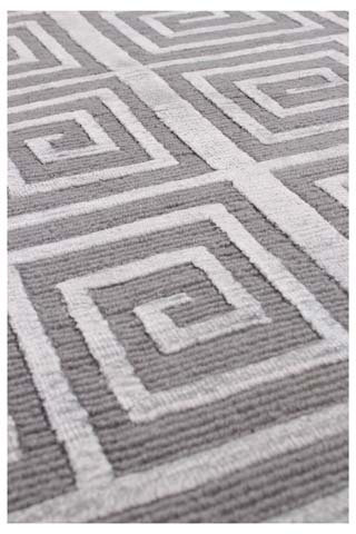 Greek Key Geometric Area Rug in Blue, Rectangle 12' x 15', Silver