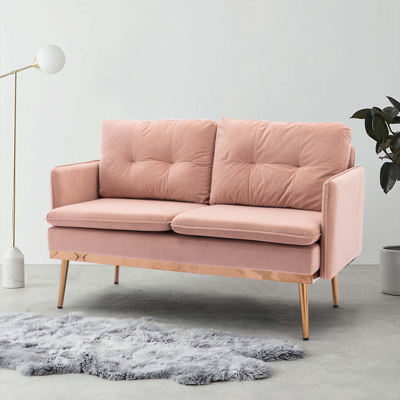 Canapé d'appoint, canapé avec pieds en acier inoxydable, Velours rose
