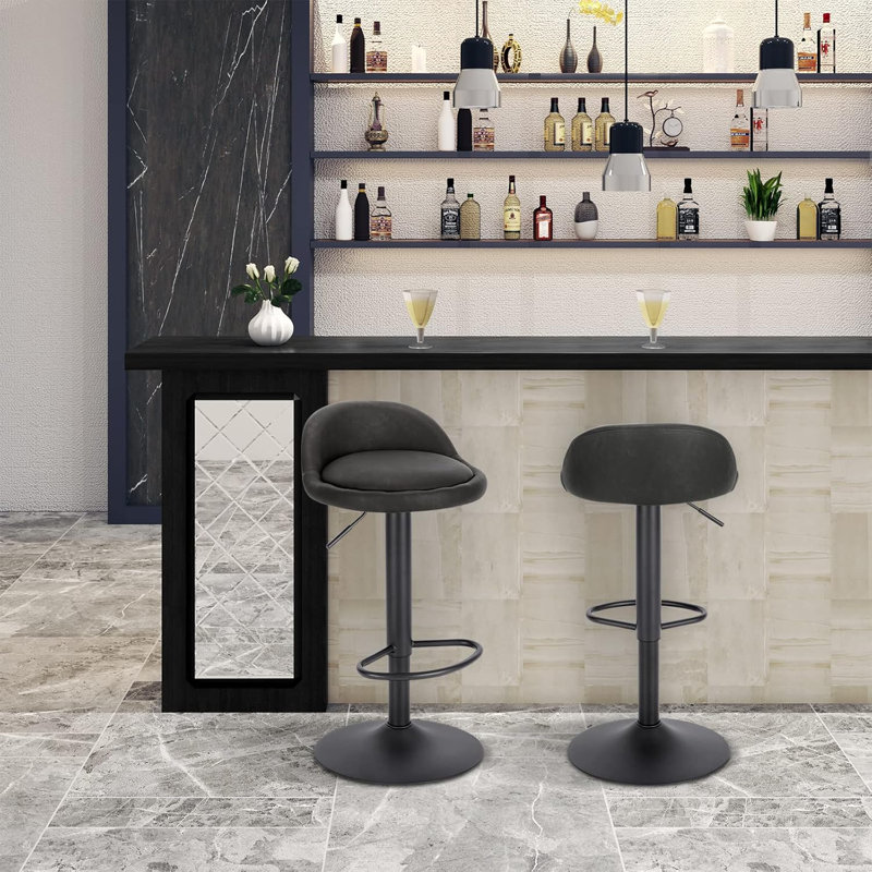 Mettawa Swivel Upholstered Adjustable Height Counter Stool with Metal Frame, Anthracite