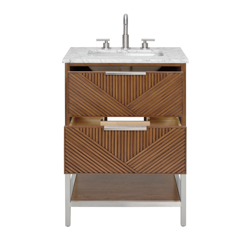 Diamond 24 in. Single Vanity, Carrara Marble, Walnut, Brushed Nickel