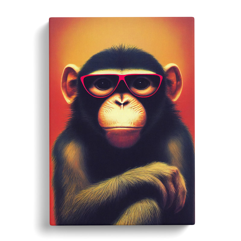 A Monkey In Glasses No.5 - Wrapped Canvas Print, 50cm H x 35cm W x 3cm D