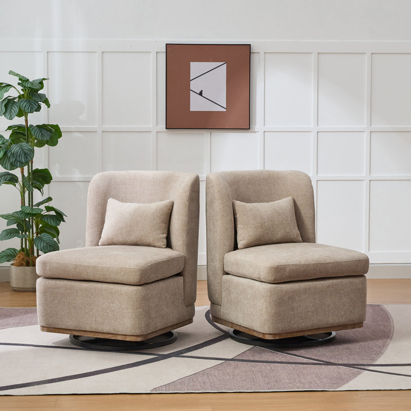 Fauteuil de chambre rembourré pivotant (ensemble de 2), Chenille taupe