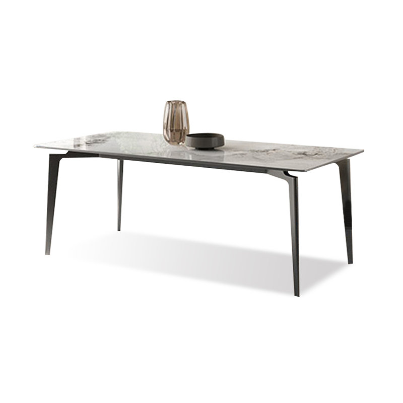 White Rectangular Sintered Stone Tabletop Dining Table, 29.53"H x 70.87"L x 35.43"W