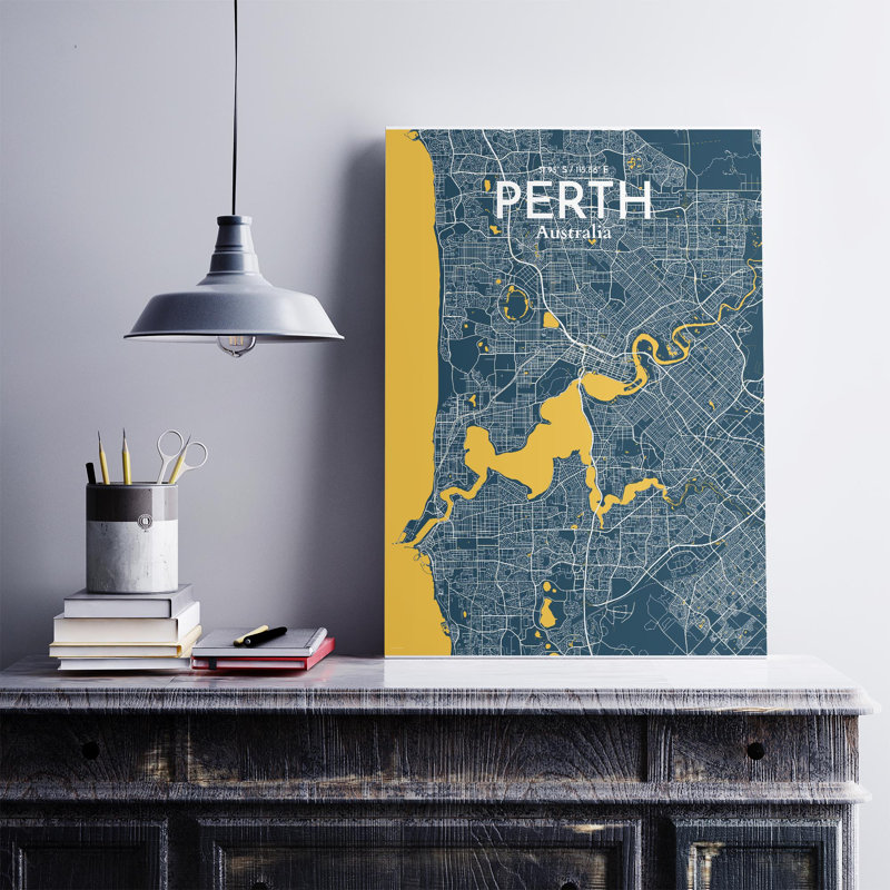 «Perth City Map», impression, Bleu / jaune, H 27,6 po x l 19,7 po