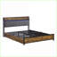 Base de lit grand format en métal avec station de charge, lumières DEL et amp; 4 tiroirs - brun-gris pour la chambre principale