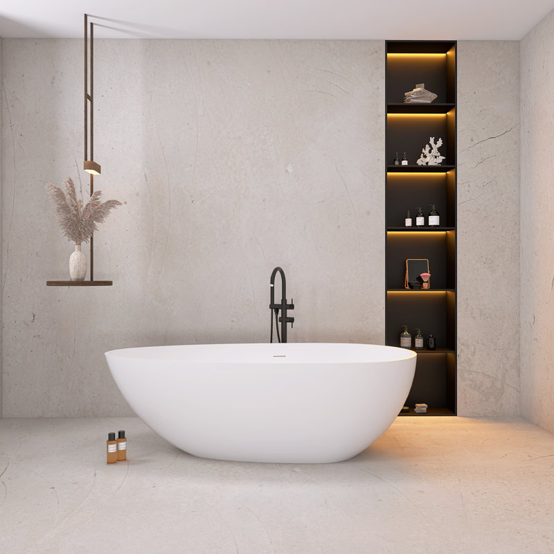 67'' Matte White Solid Surface Freestanding Soaking Bathtub