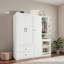 Armoire multifonctionnelle avec 2 portes, tringle, bureau convertible, tiroirs de rangement et tablettes ouvertes-1257230374