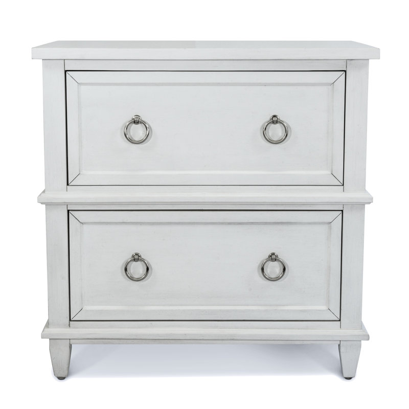Point Breeze - 2 Drawer Nightstand with Power Strip, USB-A and USB-C Port - Fresh White with Soft Grey Glaze Finish