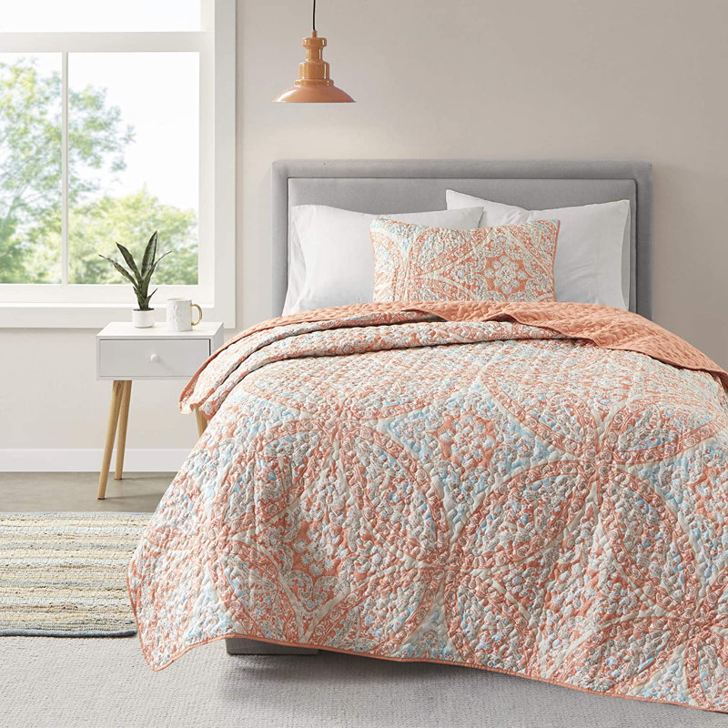 Ensemble de courtepointe en microfibre 2 pièces , Rose / blanc