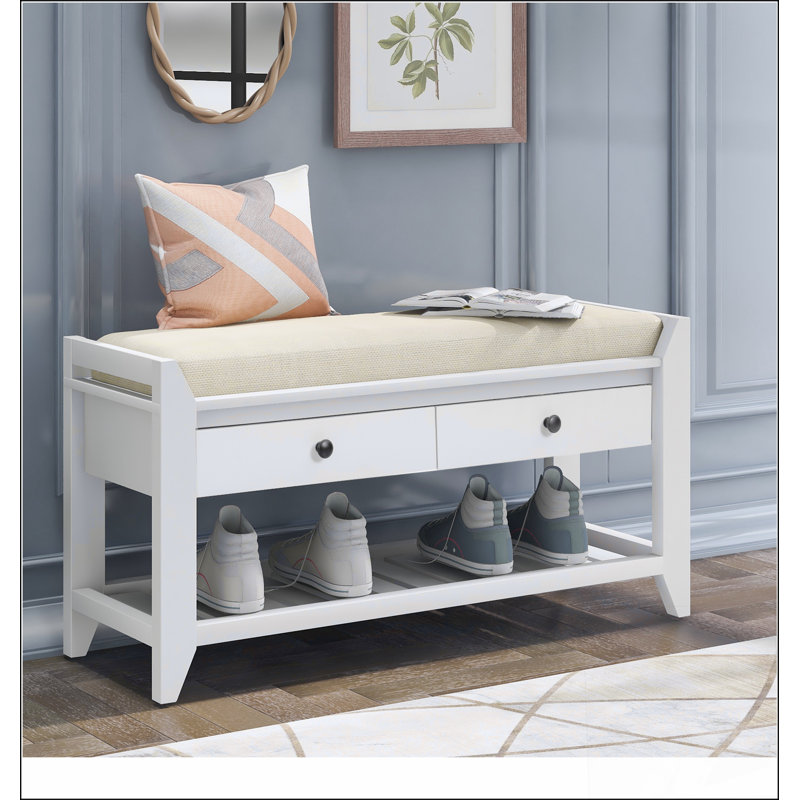 Range-chaussures avec siège rembourré et tiroirs, banc de rangement polyvalent pour entrée, Blanc