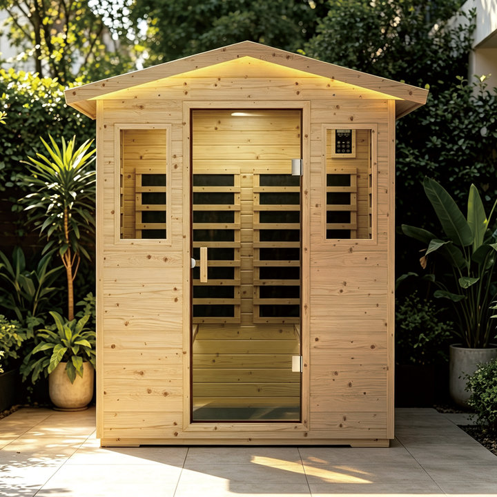 Sauna infrarouge lointain Fjora à 8 panneaux en épicéa de Norvège avec commande par application
