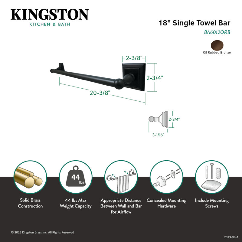 Kingston Brass Millennium 18-Inch Towel Bar, Oil Rubbed Bronze