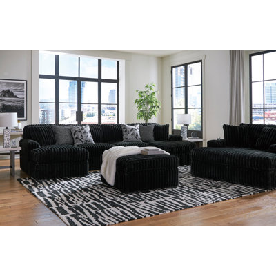Repose-pieds modulaire 2 pièces en velours côtelé onyx Midnight-Madness