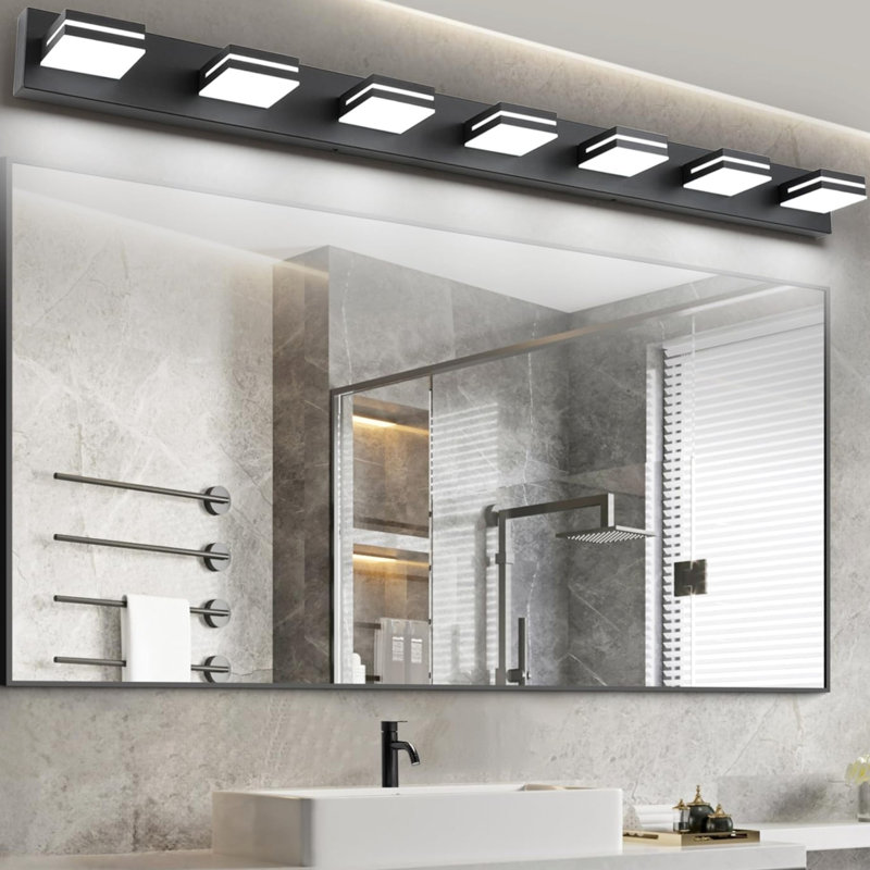 Luminaire de salle de bain moderne à DEL à intensité variable (blanc froid 6000K), H 4,3 po x l 55 po x P 5,1 po, Noir mat