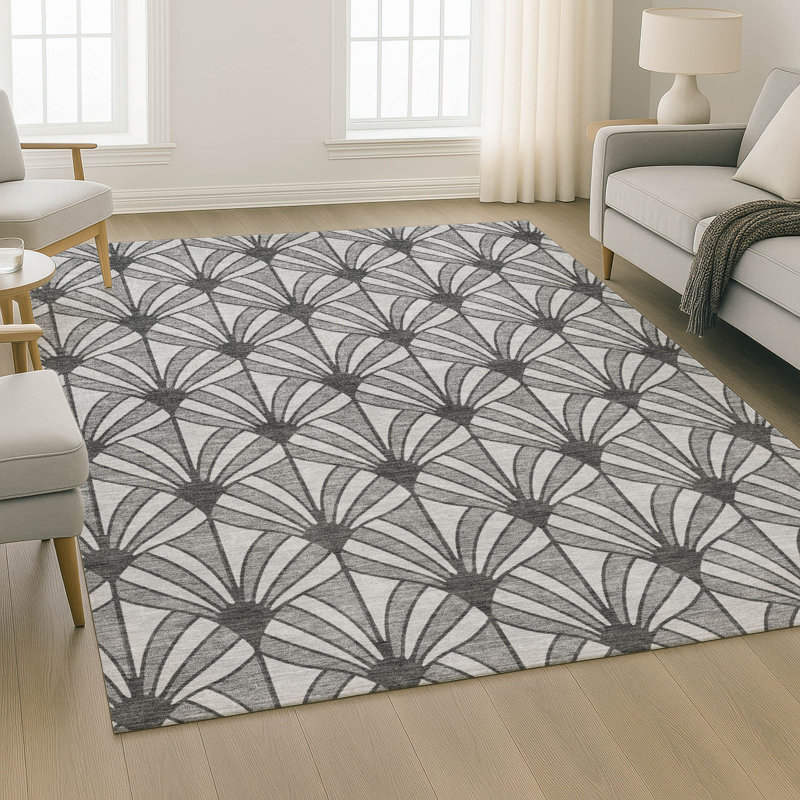 Premium Machine Washable Mayfield AMF2426 Striped Rug, Gray, 9' x 12'