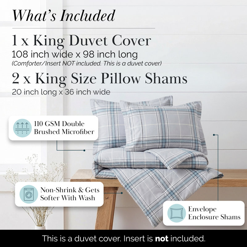 Ensemble de housse de couette en microfibre à motif écossais Vilano par Southshore Fine linens, Gris carreauté