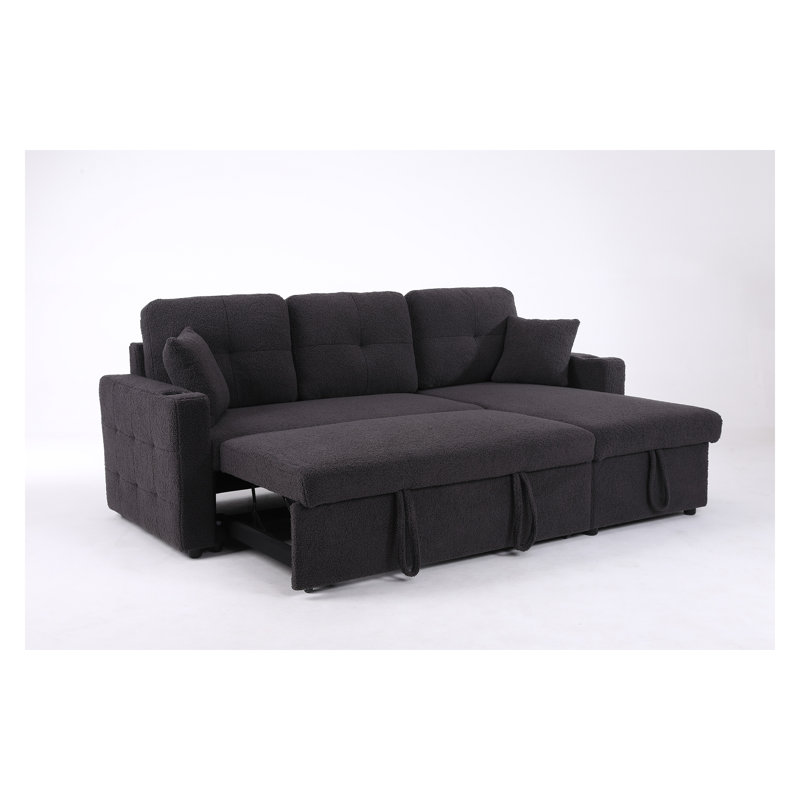 Canapé-lit modulaire avec méridienne avec rangement Lambswool, Laine gris foncé