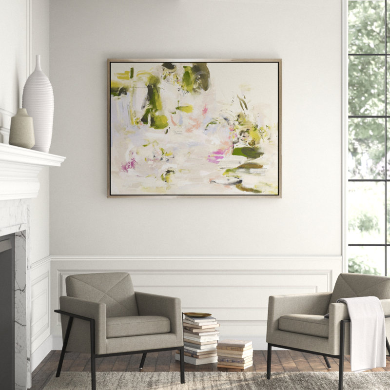 Lily Pond Painting, White Framed