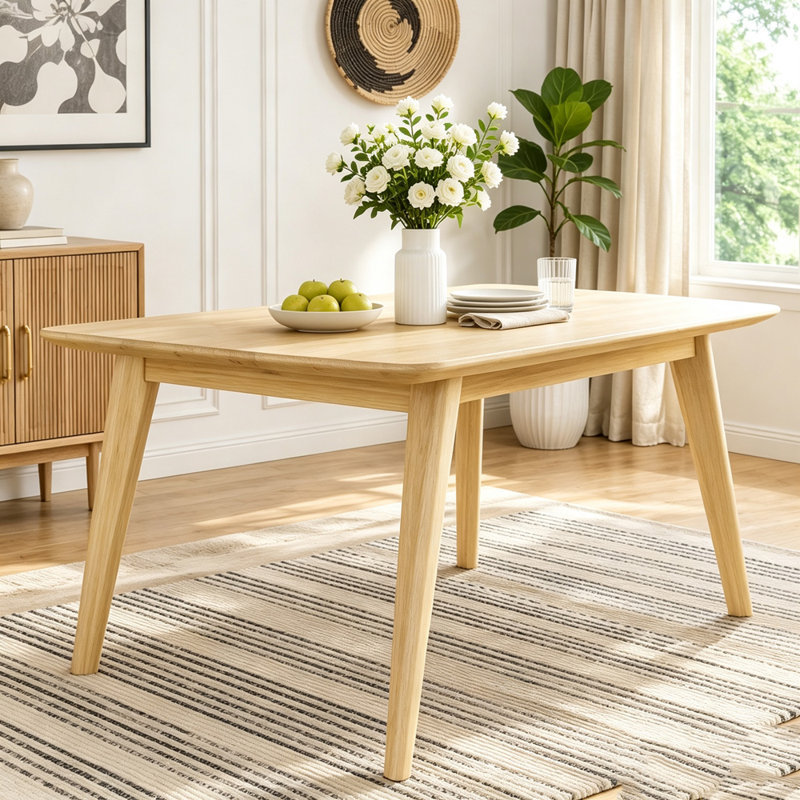 Table de salle à manger rustique avec cadre en bois massif, Naturel