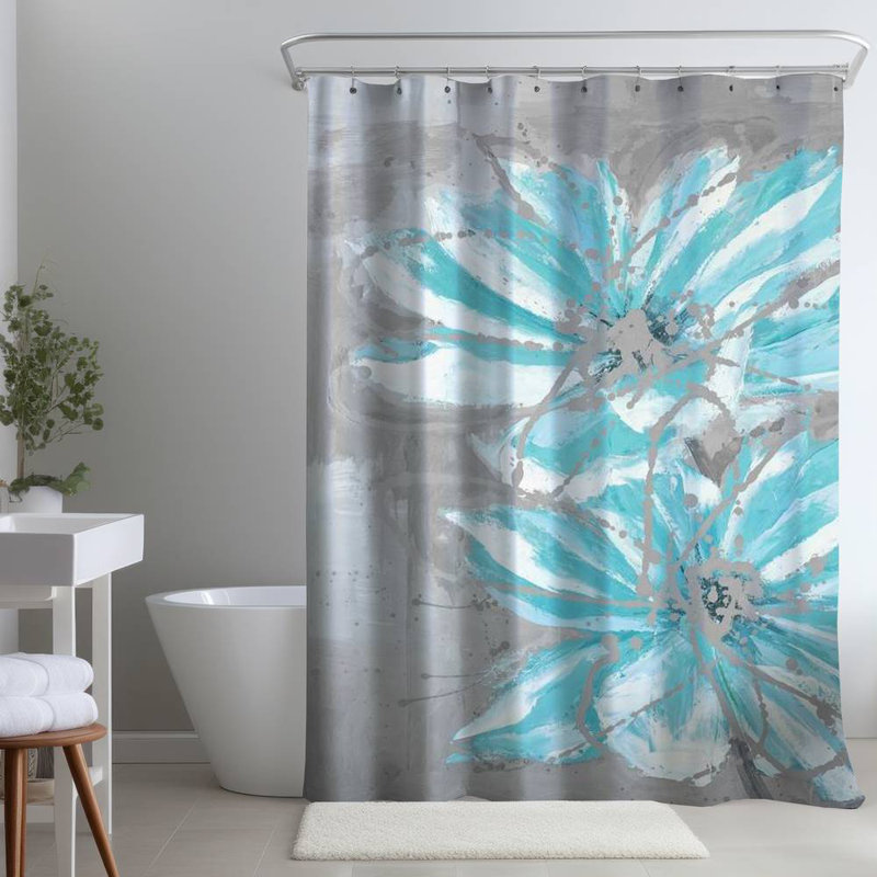 Floral – Polyester Shower Curtain, Dye Sublimation Print, 71" W × 74" L