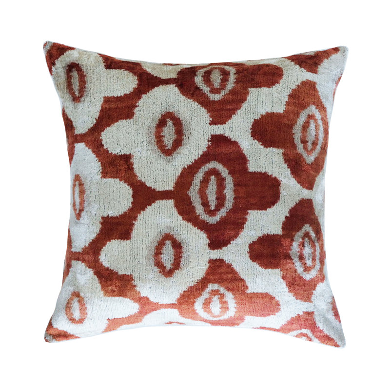 Kara Feather Throw Pillow, 20" x 20", Red/White Ikat