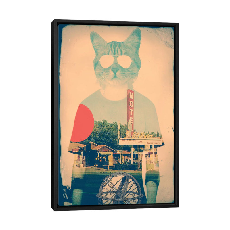 « cool cat » par ali gulec, impression sur toile tendue, H 26 po x l 18 po x P 1,5 po, Toile encadrée noire, Pas de tapis