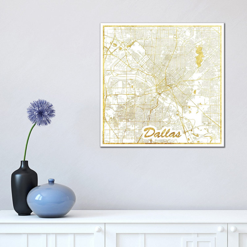 Dallas Gold Leaf Urban Blueprint Map 1 Piece Wrapped Canvas Wall Art, 45.72 cm H x 45.72 cm W x 1.91 cm D