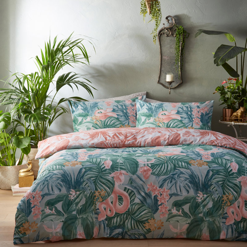 Floral Duvet Cover Set with Pillowcases Included, Sage/Blush, Double Duvet Cover + 2 Standard Pillowcases