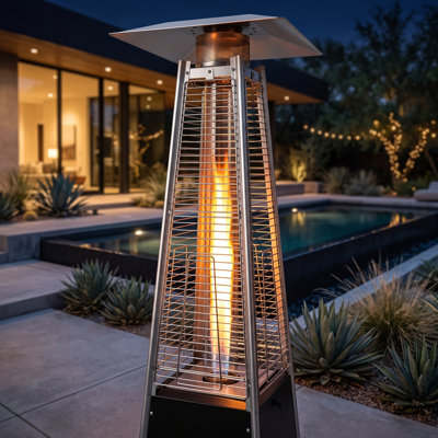 Chauffe-terrasse d'extérieur au propane 48 000 BTU avec roulettes, structure en fer thermolaqué
