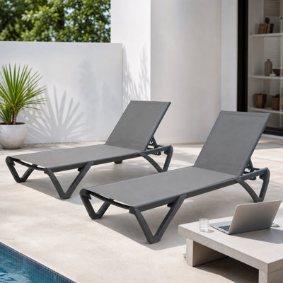 2 Piece Outdoor Patio Chaise Lounge Set with Adjustable Backrest, Smooth Rolling Wheels, All Weather Resistant Construction, Reclining Functionality for Backyard, Poolside, Deck, Balcony Relaxation, Comfortable Seating for Outdoor