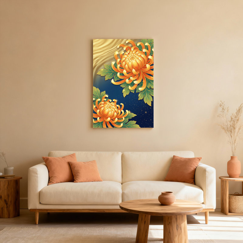 Ensemble de 1 tableau sur toile à motif floral de chrysanthème, H 48 po x l 32 po