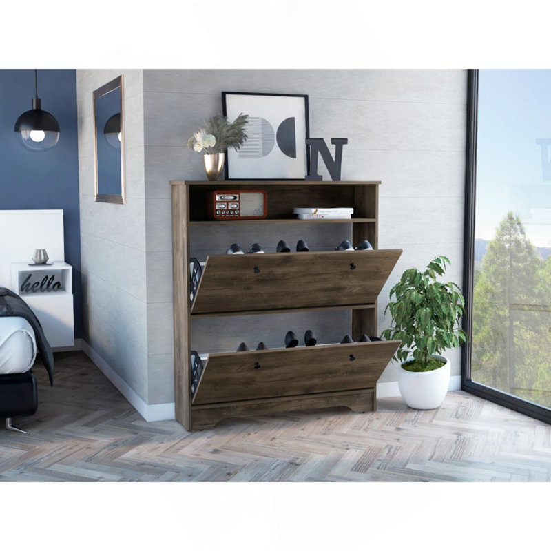 Range-chaussures Brandford, plateau supérieur, deux tablettes, Brun