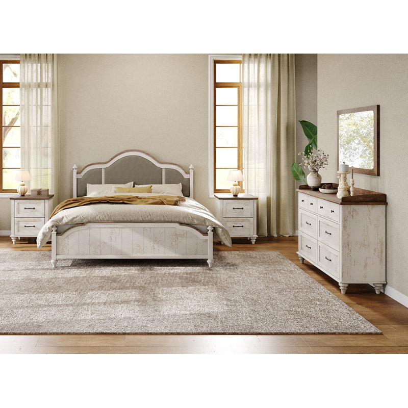 Locklin 3 Piece Bedroom Set, Antique White/Brown