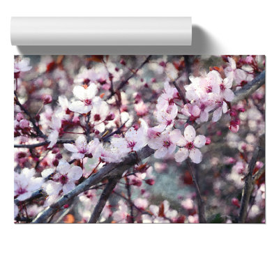 Pink Cherry Blossom Flowers Painting - Frameless Print