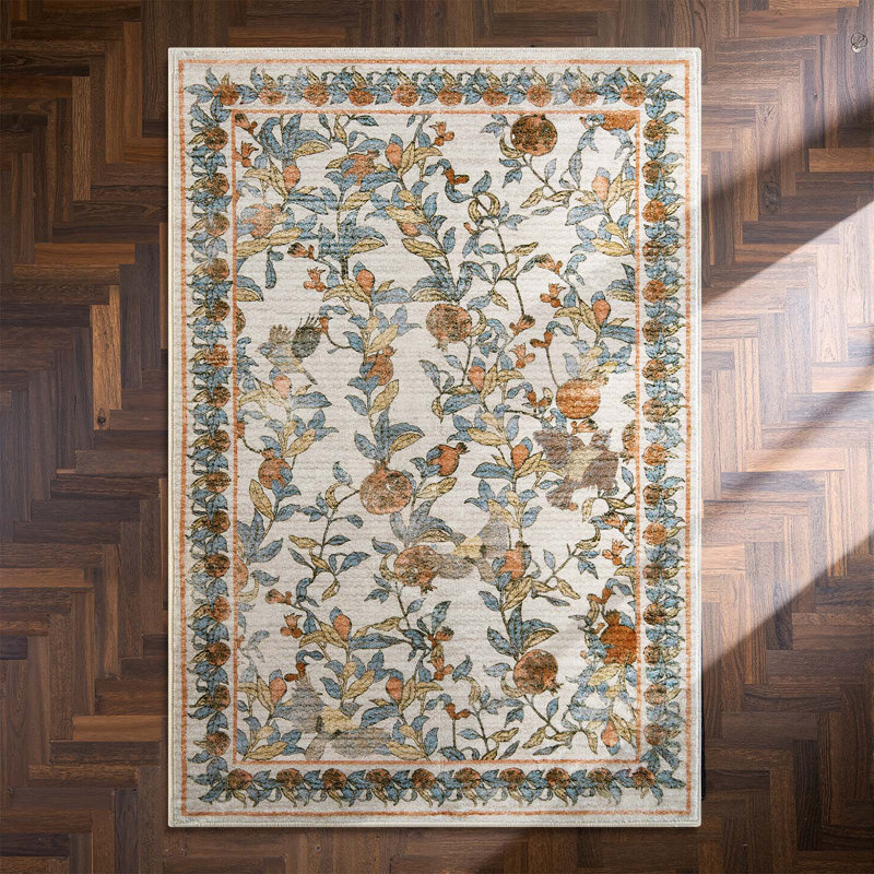 Eden Floral Rug Soft Vintage Fall Decor Washable Non-slip Distressed Orange, Distressed Orange, Rectangle 2' x 3'