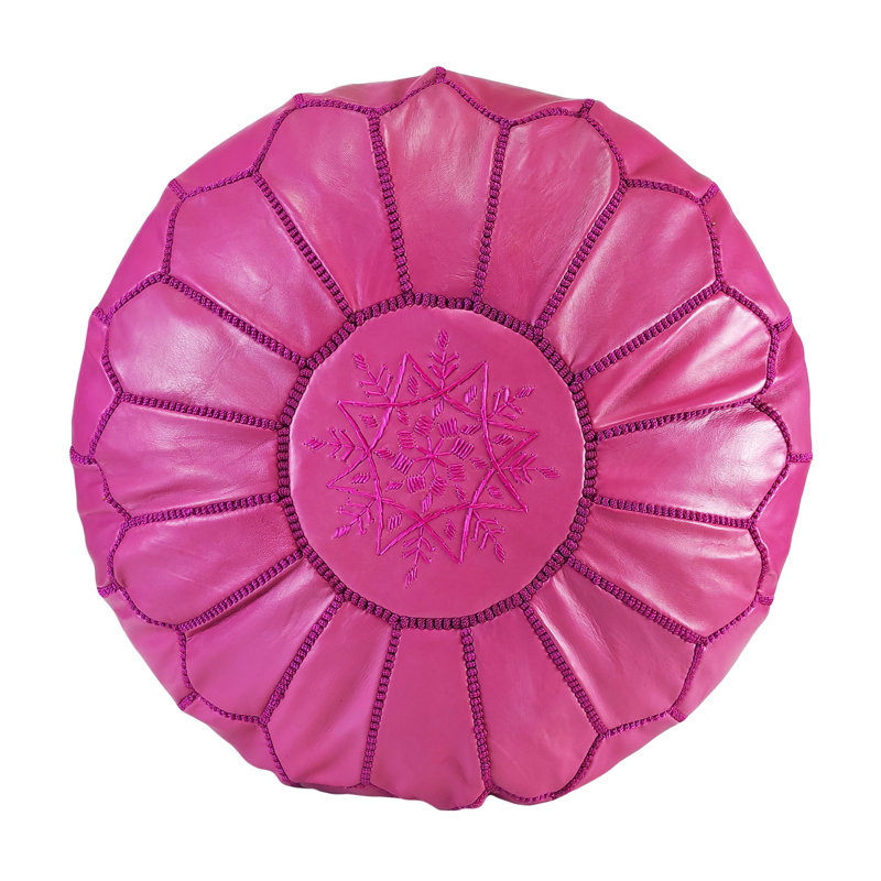 Leather Pouf, Hot Pink Genuine Leather