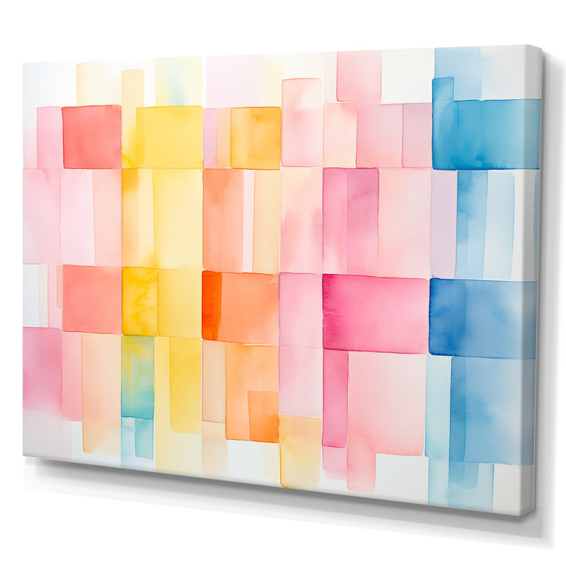 Paster Color Cubes Patterns III - art mural géométrique, H 16 po x l 32 po x P 1 po, Toile tendue
