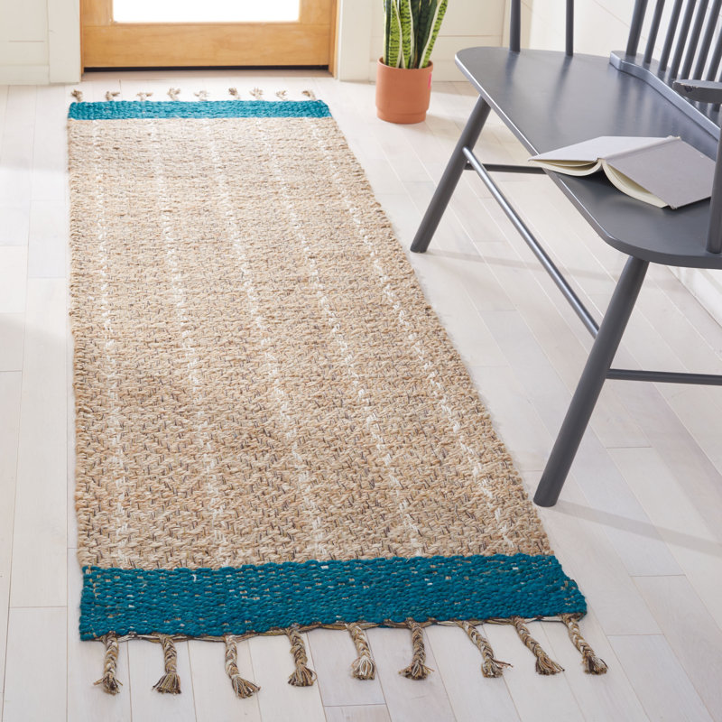 Abbie-J Hand Woven 0.8 Jute 0.2 Cotton Striped Rug, Runner 2'3" x 8'