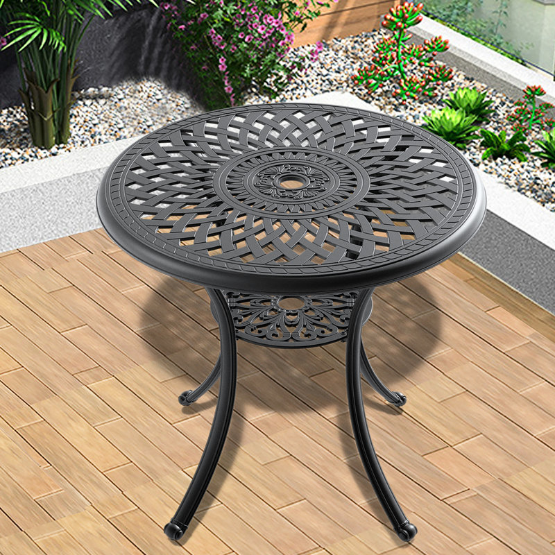 Cast Aluminum Patio Dining 29.81-Inch Table - Black Frame, Umbrella Slot, Corrosion, 4 Peaceful Friendship Hole, Corrosion , Comfortable