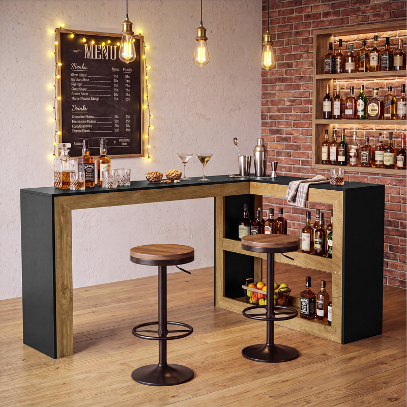 Corner Bar Table with Storage, Multi-functional 3-Tier Pub Table for Home Bar