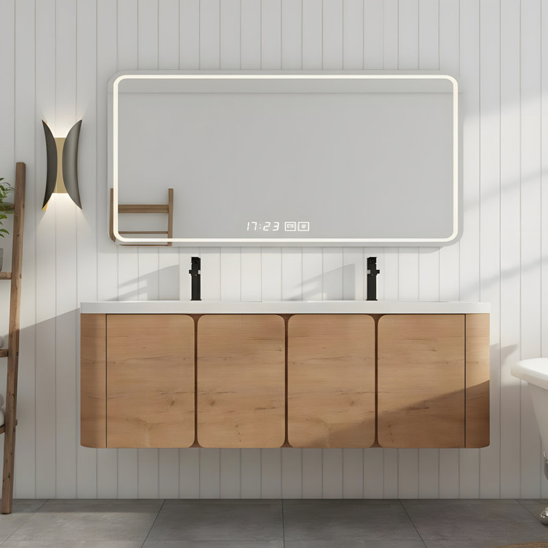 Meuble-lavabo mural avec lavabo en résine blanche, 59"