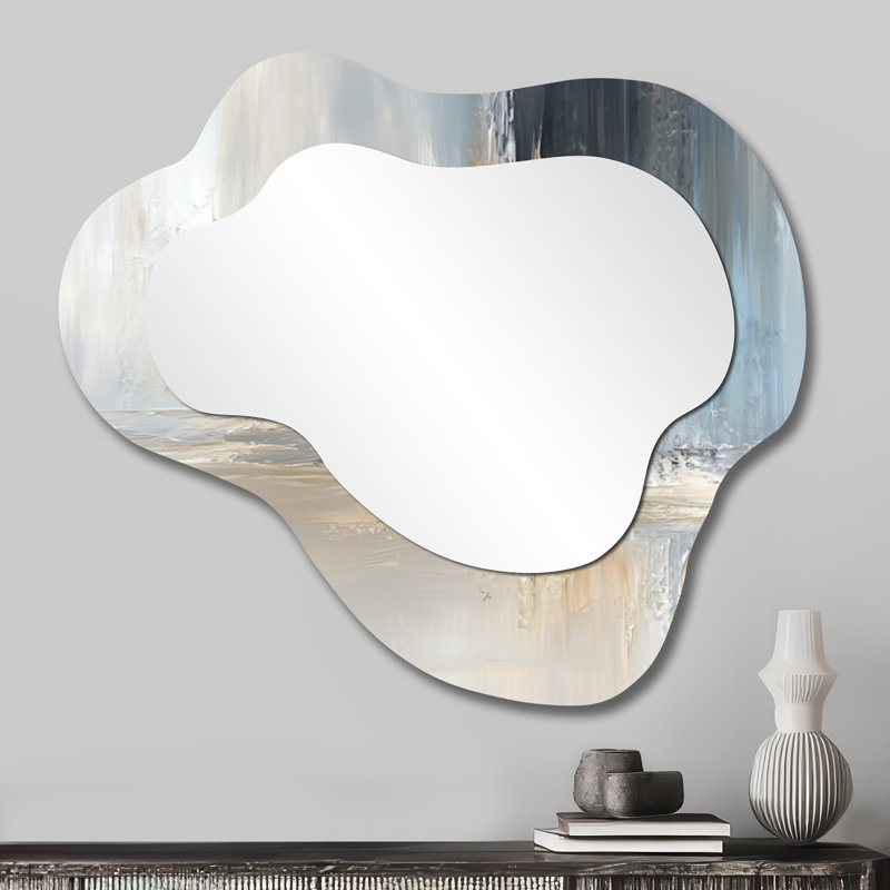 Gris, blanc, noir, blanc, écho, miroir mural décoratif abstrait, miroir de coiffeuse moderne, imprimé sur métal