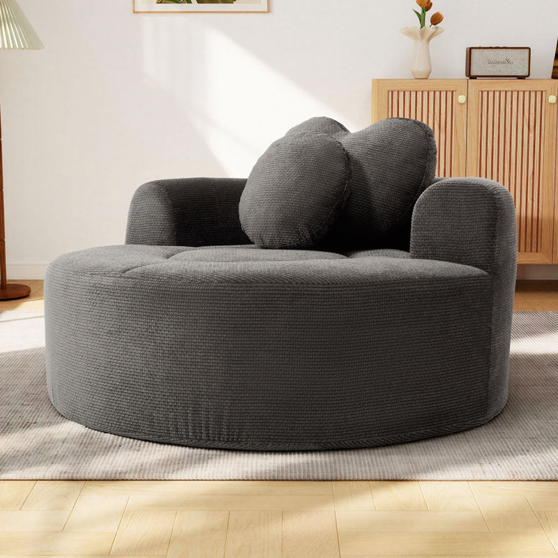 54 po. Fauteuil demi-tonneau rembourré en chenille 54 po. Chaise longue surdimensionnée, sans assemblage requis., Gris foncé