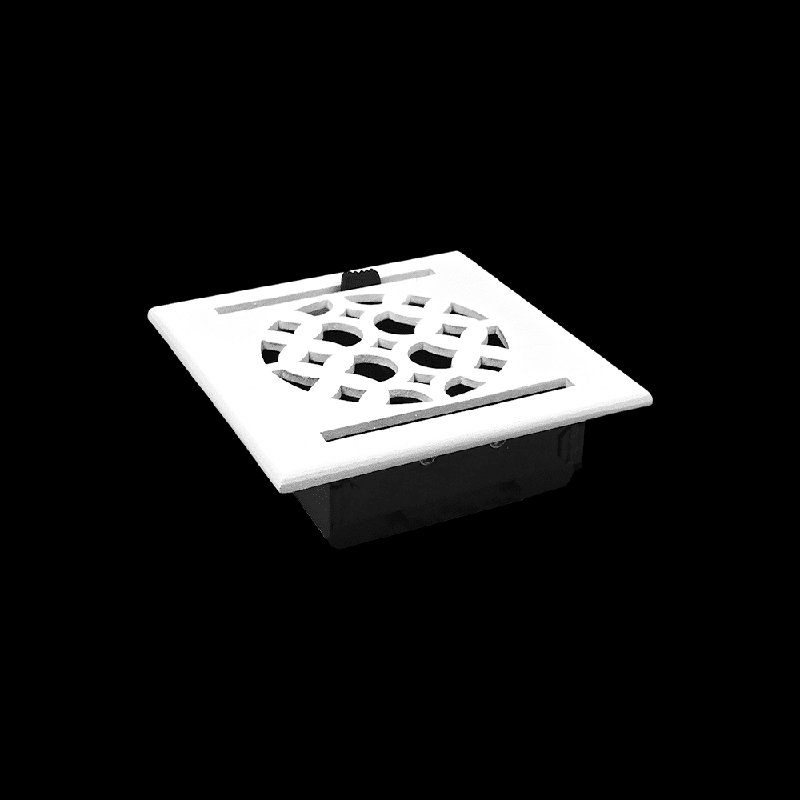 Couvercle de ventilation en fonte d'aluminium, façade carrée 6 x 6, évent rond 4 po, VR100, avec registre, Blanc
