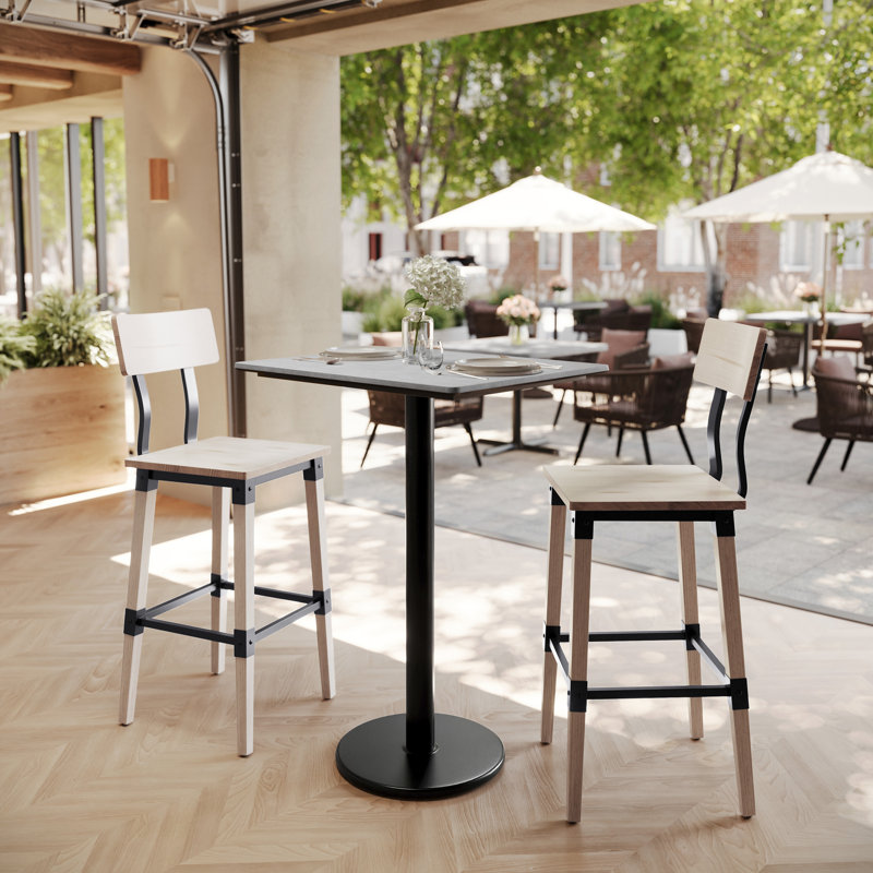 Plateau de table commercial en HPL avec base ronde à hauteur de bar, H 42 po x L 29,75 po x l 23,75 po, Gris