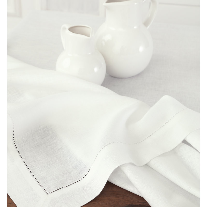 Cotton Linen Hemstitch Tablecloth, White, 72" x 54"
