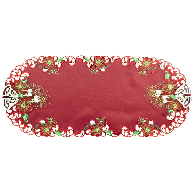 Elegant White Bell, Candle On Red Christmas Table Runner (14"x35")