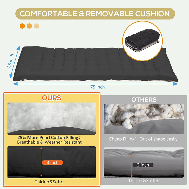 Lits de camping pliants avec coussin et matelas épais, Noir